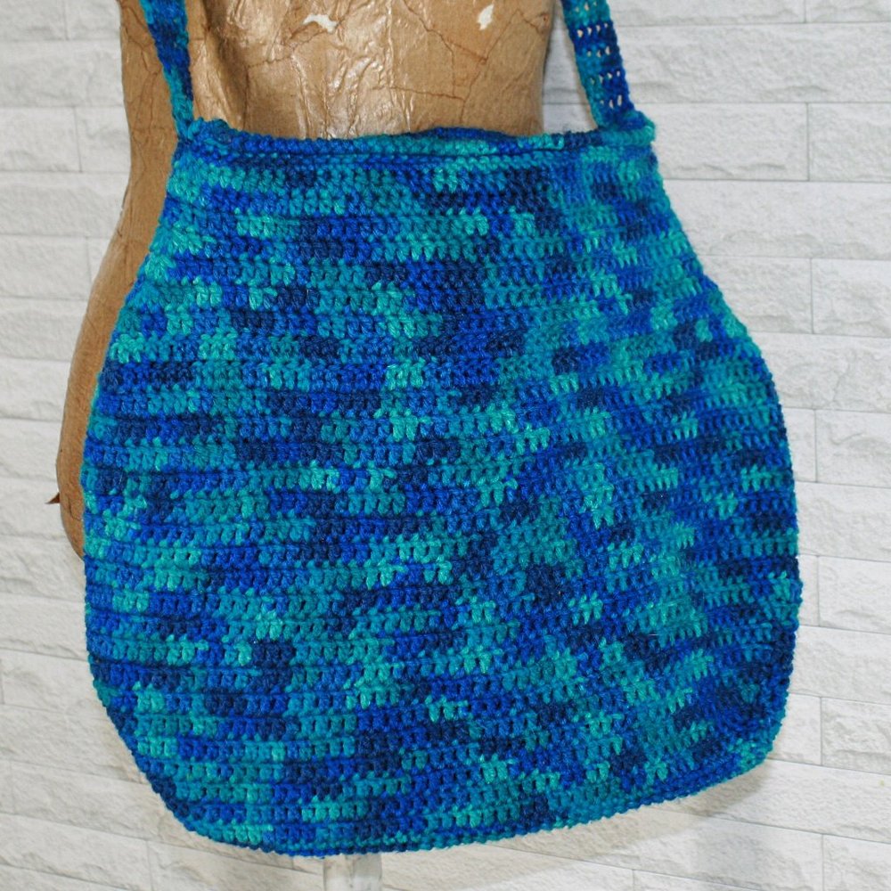 HAND CRAFTED Purse Crochet Owl Oversized Tote Hobo Bag Crossbody Blue Fringe - Picture 2 of 16